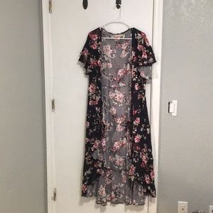 Dark blue floral wrap dress